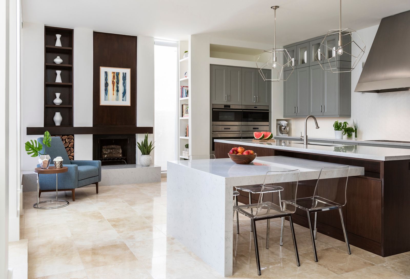 Blue Recliner in reading area brings comfort