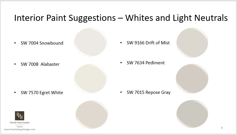Thought Starter slides like this one show clients interior design options even in virtual design consulting slide with interior paint suggestions