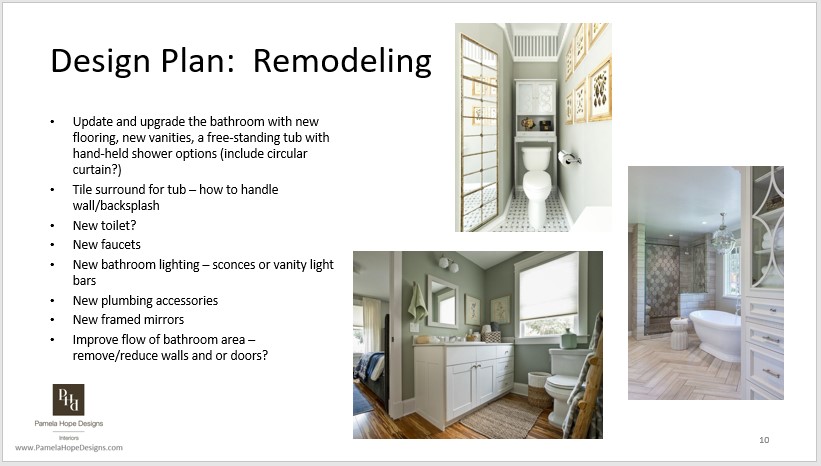A design plan slide like this show clients our home remodel ideas via virtual design consulting Remodeling plan slide