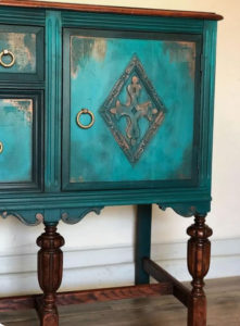 chest of drawers refinished in turquoise table painted turquoise